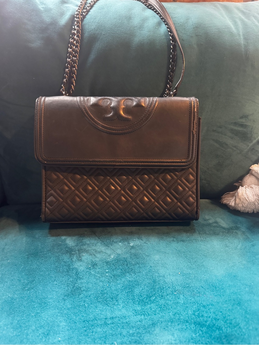 Tory Burch Black Quilted Leather Chain Crossbody Shoulder Bag